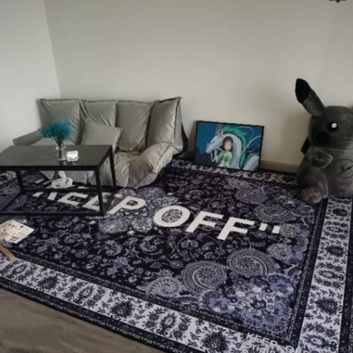 モノクロペイズリー KEEP OFF ラグ 100✖️150 モノクロペイズリー