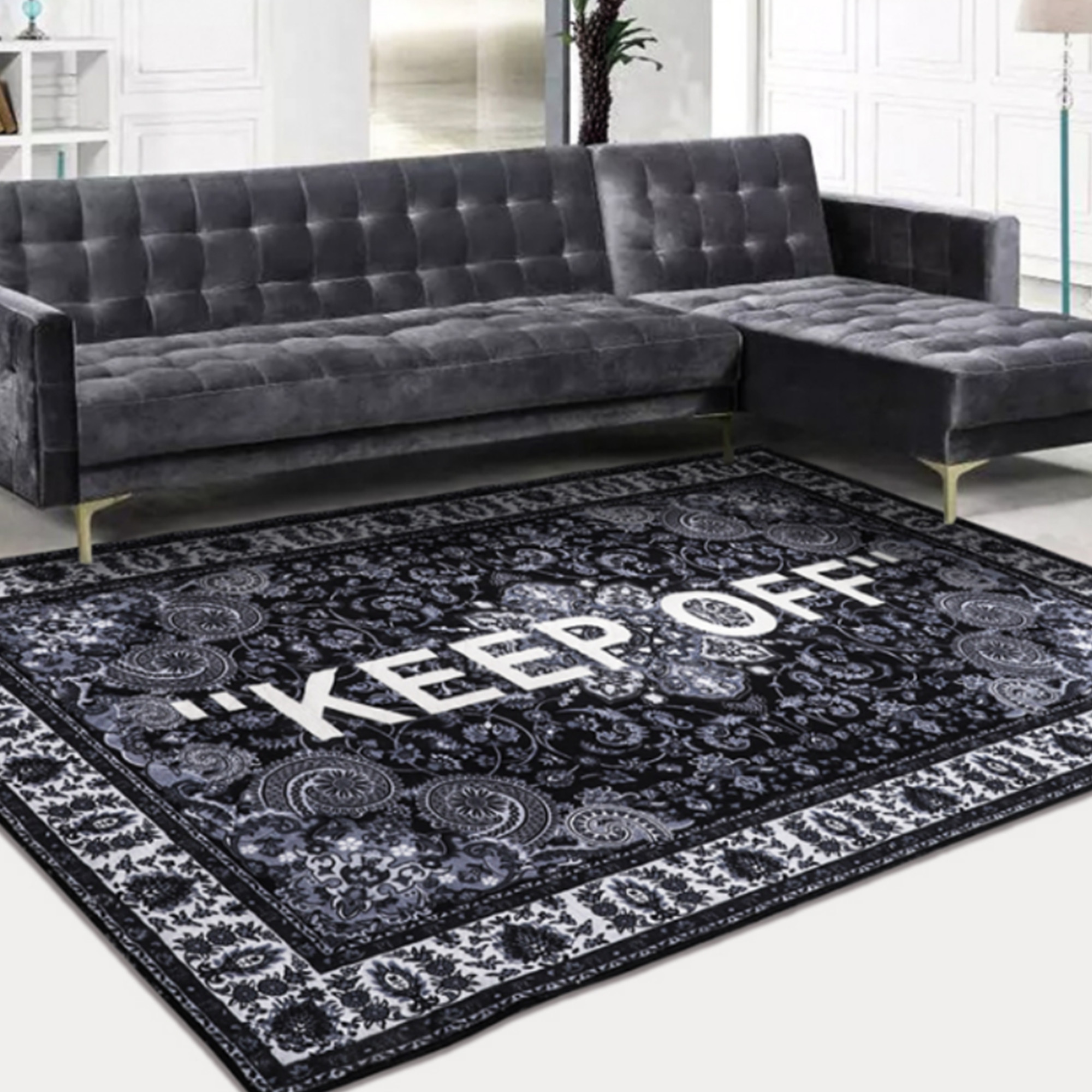 KEEP OFF モノクロペイズリー ラグ　100✖️150