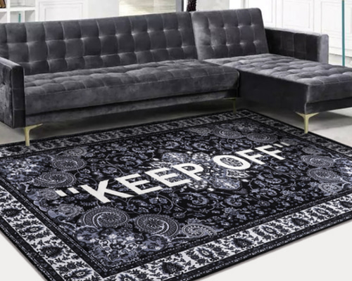 モノクロペイズリー KEEP OFF ラグ 100✖️150 モノクロペイズリー