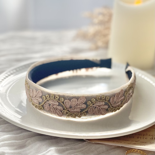 送料無料】インド刺繍リボン カチューシャ インド刺繍 ヘア