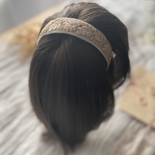 送料無料】インド刺繍リボン カチューシャ インド刺繍 ヘア