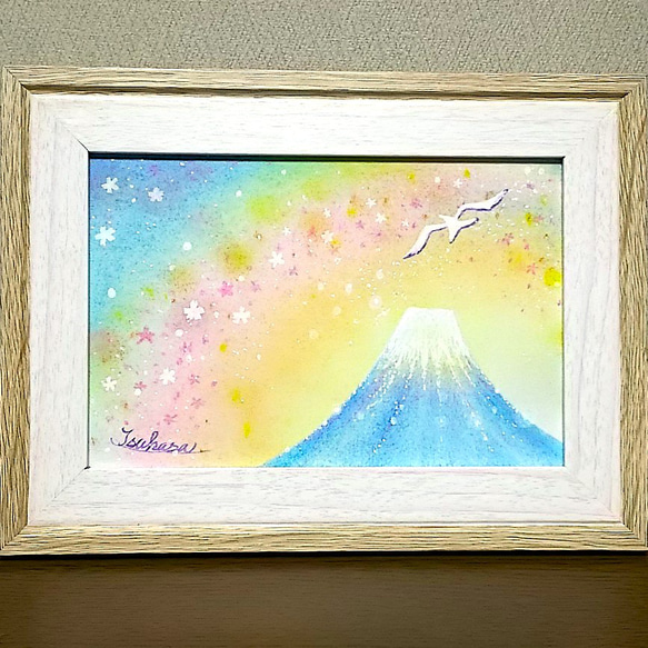 パステルアート 桜舞う虹色の富士山 パステル画原画 絵画 T's
