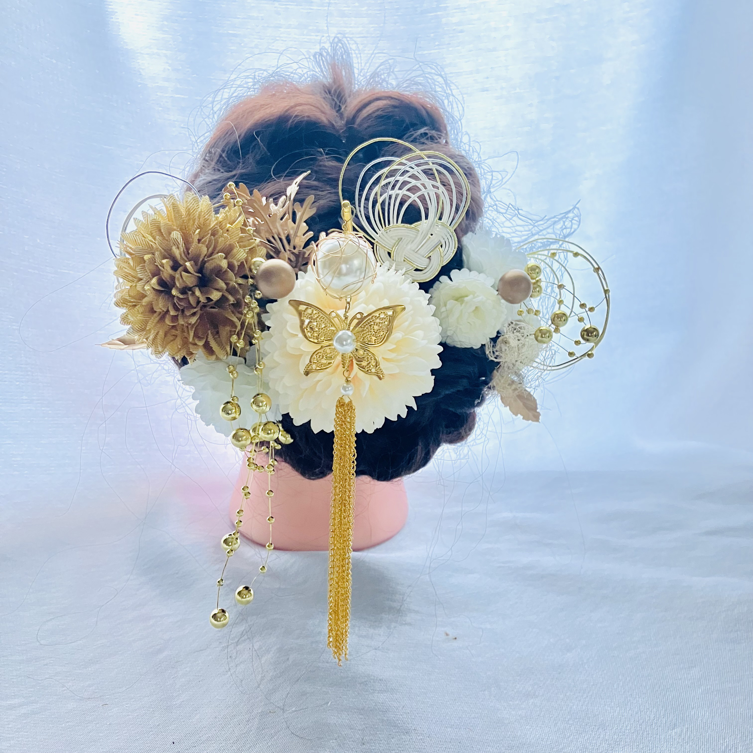 揺れるパール簪【卒業式髪飾り】【結婚式髪飾り】【成人式髪飾り】【ウェディング】簪　水引　金箔　振袖　袴　チュール　成人式