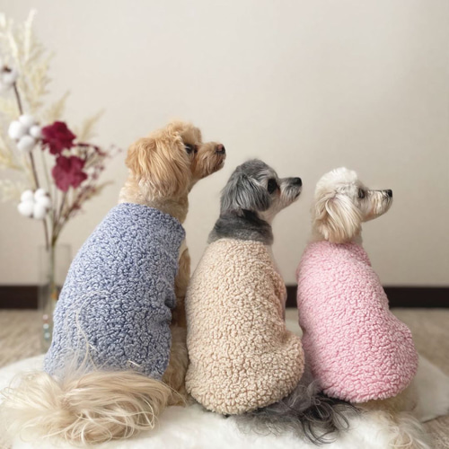 犬服ハンドメイド♪リボン刺繍ボア タンクトップ 手早い