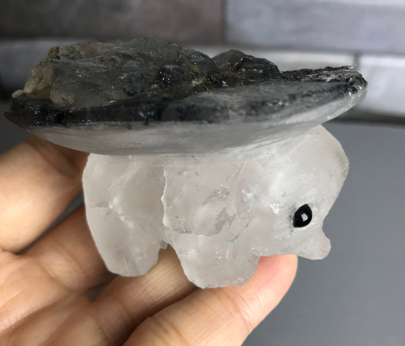 天然白水晶 精巧な置物 置物 共生グレー アンチモン鉱石 雲母は