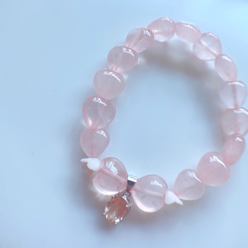 5-532】ピーチピンクのハートのローズクォーツとオレゴンサンストーン