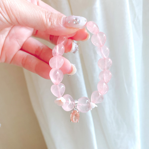 5-532】ピーチピンクのハートのローズクォーツとオレゴンサンストーン