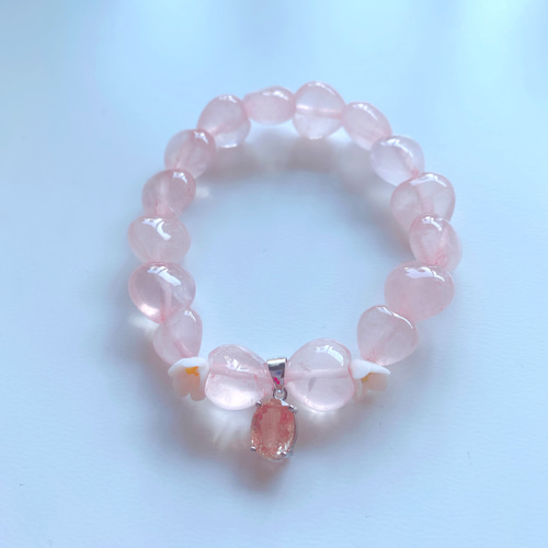 5-532】ピーチピンクのハートのローズクォーツとオレゴンサンストーン