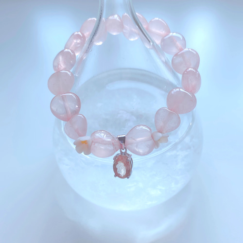 5-532】ピーチピンクのハートのローズクォーツとオレゴンサンストーン