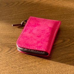ファスナー仕立てのレザーケース　コインケース　ポーチ　カードケース　ピンク 10枚目の画像