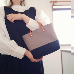 選べるオーダー！兵庫県産本革柔らかい持ち手＆帆布～【モダングレー】　ミニトートバッグ 19枚目の画像