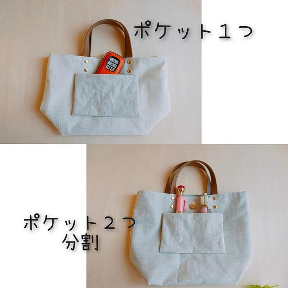 選べるオーダー！兵庫県産本革柔らかい持ち手＆帆布～【モダングレー】　ミニトートバッグ 3枚目の画像