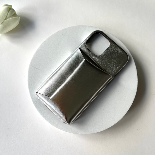 HERMES シルバー レザー ケース エルメス Hermes HERMES カードケース CALVI カルヴィ レザー パス