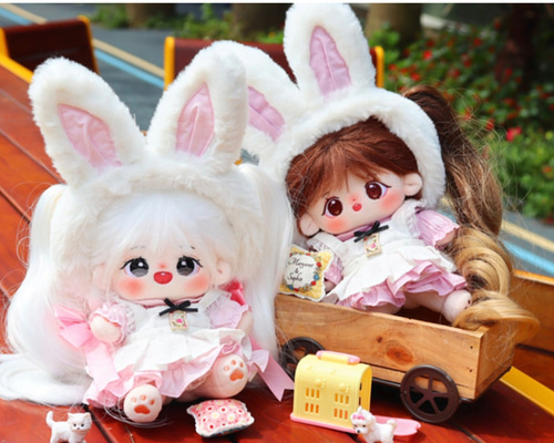 20cm ぬいぐるみ 服 アリス ピンク ワンピース うさぎ 耳 ドット