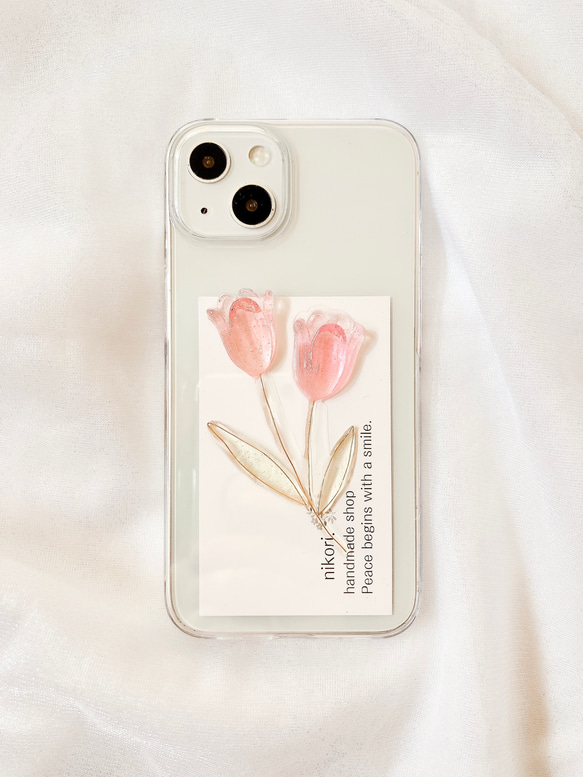 【選べるカラー13色】2輪のチューリップ　携帯ケース　スマホケース　iPhoneケース　Xperia 全機種対応可能 2枚目の画像