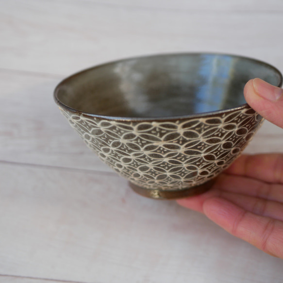七宝文　飯碗　イッチン装飾　陶器　京焼・清水焼 2枚目の画像