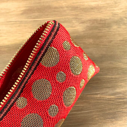 畳縁　波爾卡圓點　筆盒　 獨特　日式　紅色和金色 第3張的照片
