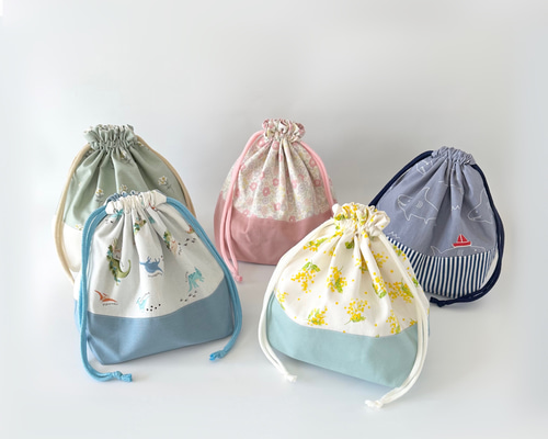 【オーダー品】　マチ付き巾着バッグ オーガニックコットンガゼット巾着（L） ナチュラル｜ノベルティ