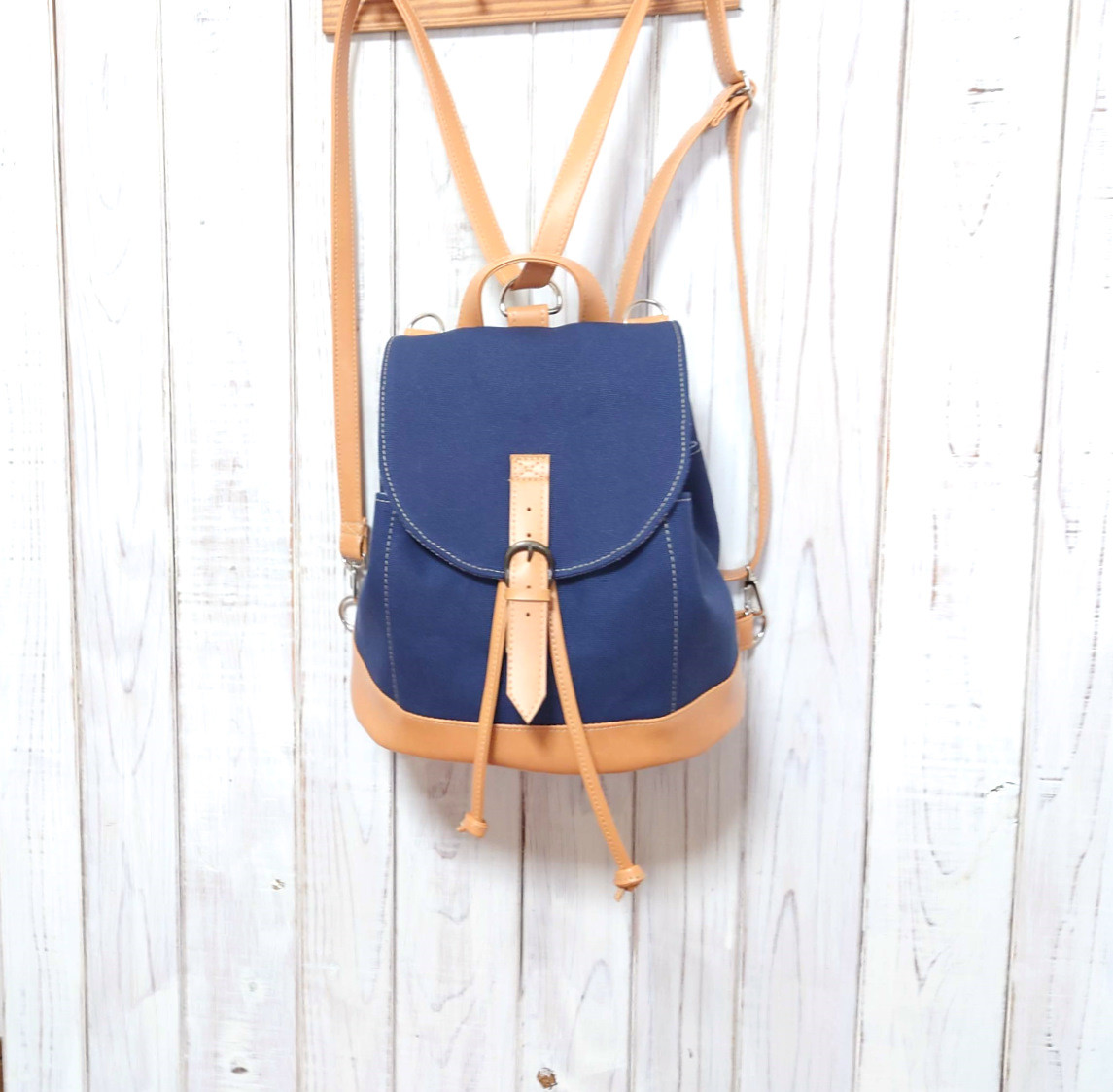 色の変更可能　3wayネイビー８号倉敷帆布とキャメル合皮のリュックT 7,252円