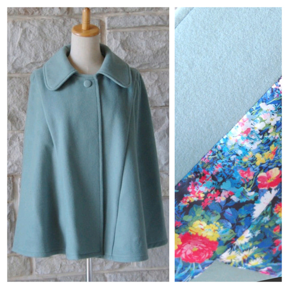 Sassyboo Sretsis ミントブルー オーストリッチ ケープ ケープコート】 カシミヤウール モネ 睡蓮 ジヴェルニー スモーキー