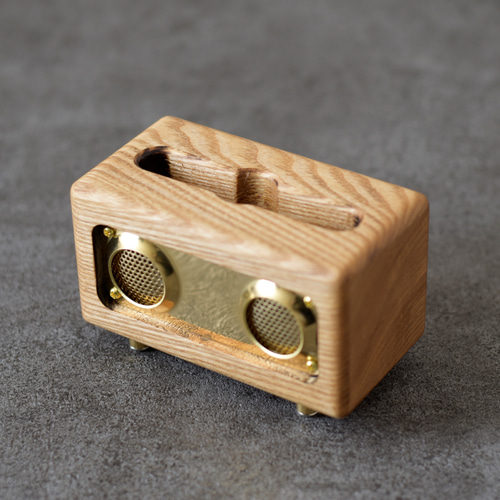 真鍮と木のスマホスピーカー スマホスタンド・スマホスピーカー