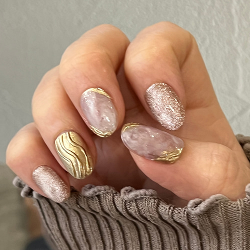 卒業式 成人式 結婚式 クリアグレージュニュアンス✨マグネットネイル  