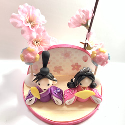 ☆桃の花とお雛様(受注生産)　樹脂粘土　置物　ひな人形 6枚目の画像