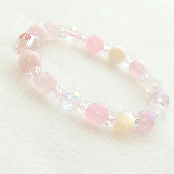 桜スペシャルMIX⑨種のJewelry天然石淡い桜ピンクのブレスレット 7枚目の画像