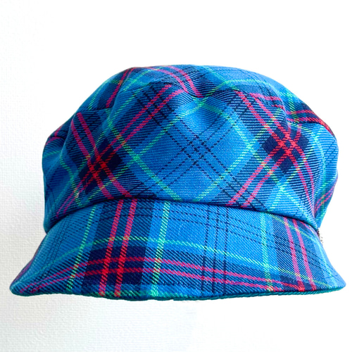 58cm 手洗い可能 青系タータンチェックのマリンキャスト キャスケット