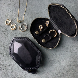栃木レザー)革の宝石！ジュエリーケース/ブラック/レザーポーチ