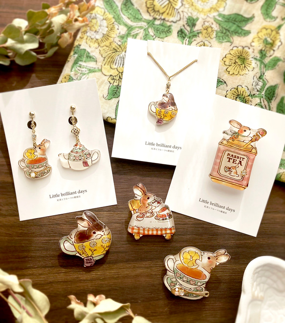 Rabbit & Lemonteacup brooch｜うさぎ＆レモンティーカップブローチ〔2023年干支〕 7枚目の画像