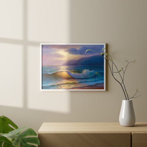 夕暮れの波打ち際アートプリント 海景画 インテリア壁掛け 癒し