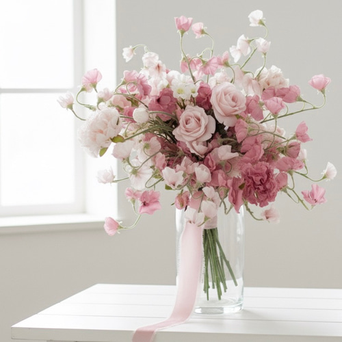 7日で発送可能】スイートピーたっぷりピンクブーケ アーティフィシャル