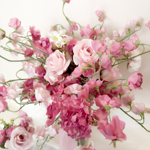 アーティフィシャルフラワー　ブーケ　ピンク 再販・秋婚】スイートピーたっぷりピンクブーケ アーティ