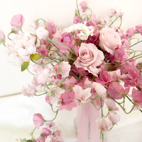 7日で発送可能】スイートピーたっぷりピンクブーケ アーティ