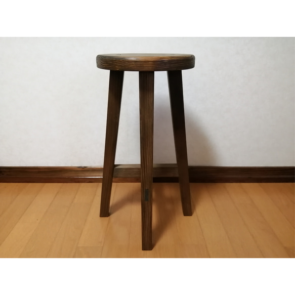 【ほぞ組】木製スツール　高さ52cm　丸椅子　stool 　猫犬 2枚目の画像