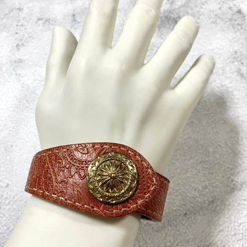 レザーブレスレット LEATHER BRACELET ( ペイズリー柄型押し