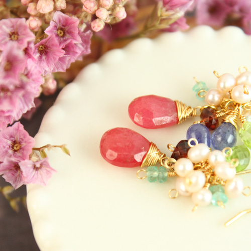 超超超レア】ピンク・グロッシュラーガーネット 花束 耳飾り ピアス