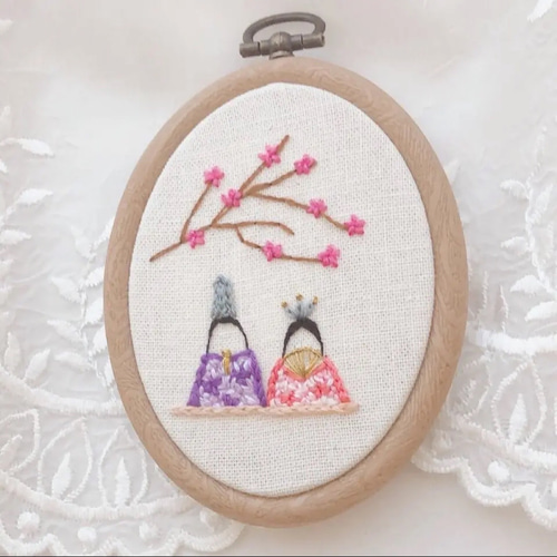 刺繍フレーム ひな祭り×梅 お雛様 壁飾り インテリア雑貨 シンプル 春