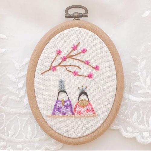 刺繍フレーム ひな祭り×梅 お雛様 壁飾り インテリア雑貨 シンプル 春