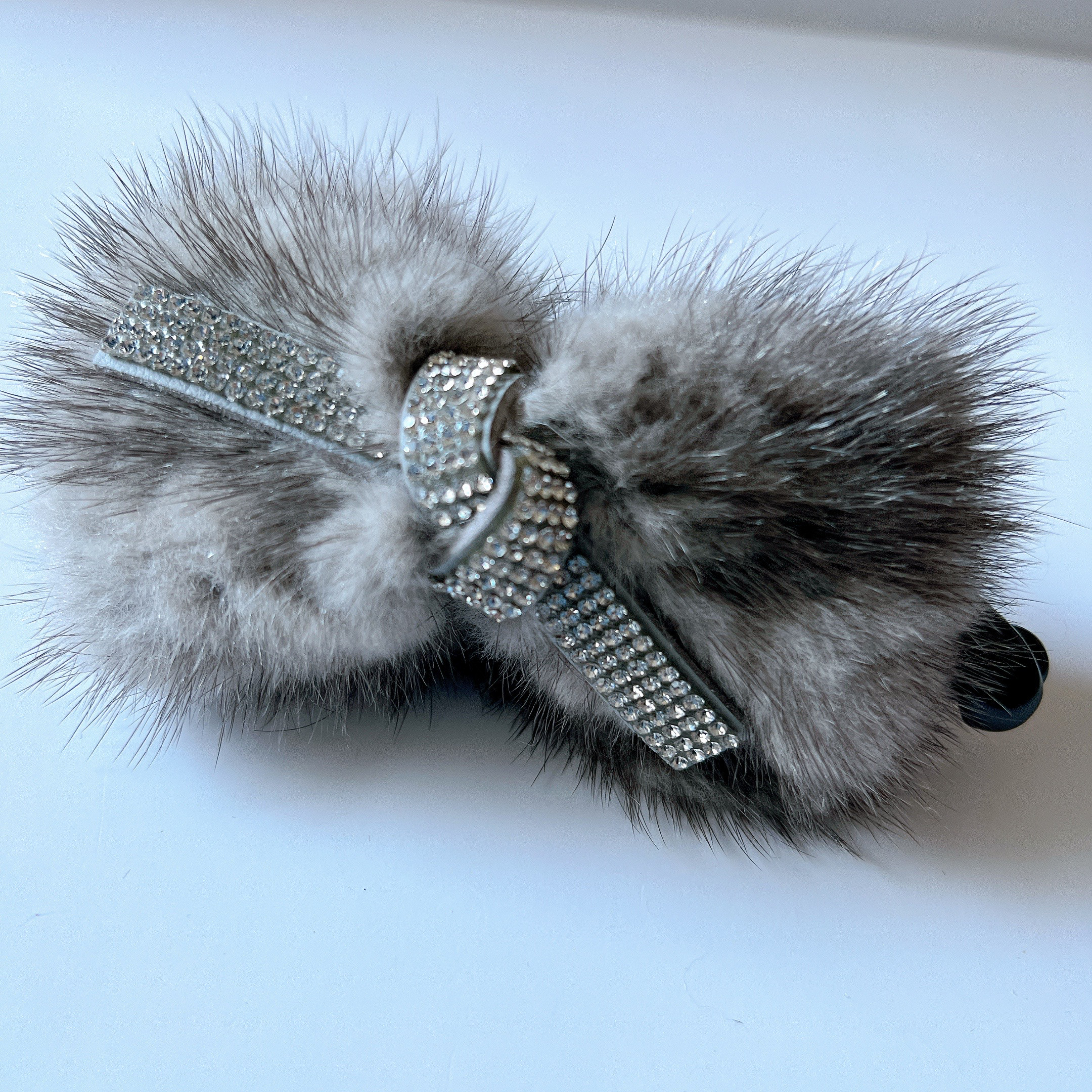大人可愛いリボン半月アーチバナナクリップ☆レース刺繍リボン×ミンクファー 390a80aa32f38bd56c367a2ff388d5