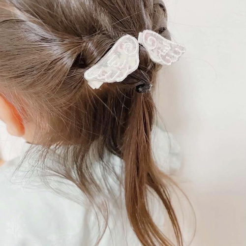 ⓝⓔⓦ【リボン付き天使の羽】ベビーヘアクリップ　キッズヘアクリップ　ヘアゴム ⓝⓔⓦ【リボン付き天使の羽】ベビーヘアクリップ キッズヘア
