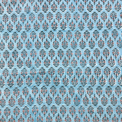 【50cm単位】ブルー3くすみピンクフラワー　ハンドブロックプリント生地　テキスタイル  コットン 4枚目の画像