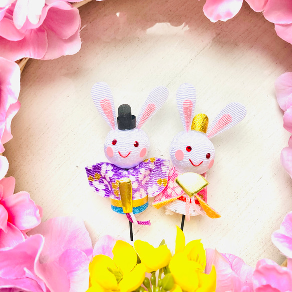 桃の節句　うさぎ雛のひな祭りリース　ひなまつり　3月3日　女の子　桃　菜の花　ピンク　可愛い　誕生日　雛人形　プレゼント 5枚目の画像