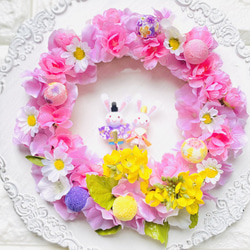 桃の節句　うさぎ雛のひな祭りリース　ひなまつり　3月3日　女の子　桃　菜の花　ピンク　可愛い　誕生日　雛人形　プレゼント 1枚目の画像