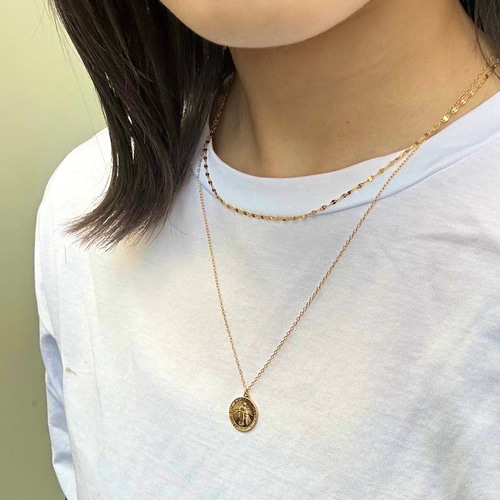 【K10 美品】 ペタルチェーンネックレス 重ねづけ 金属アレルギー対応】コインネックレス ペタルチェーン 重ねづけ 14kgf