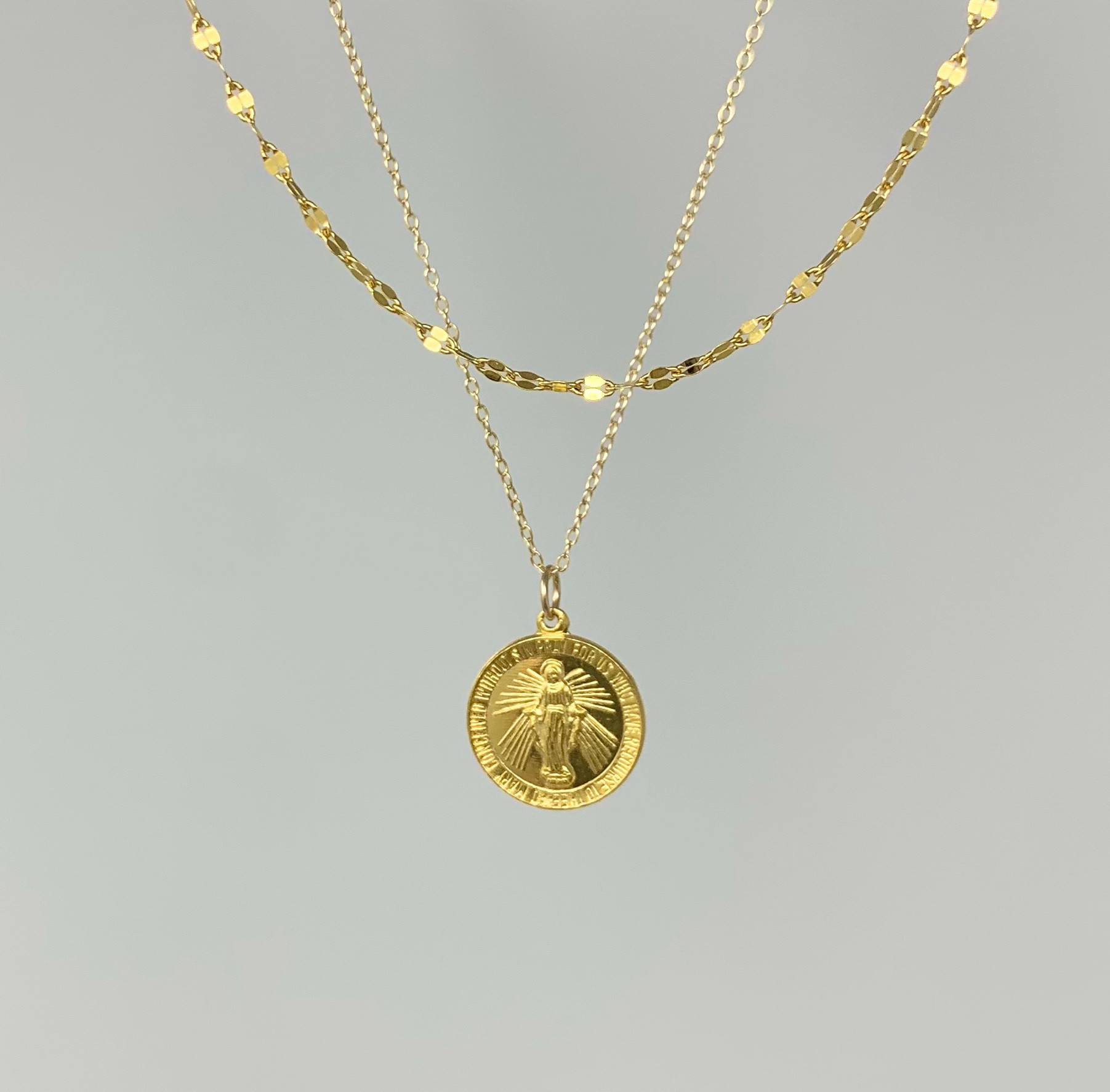 【金属アレルギー対応】コインネックレス　ペタルチェーン　重ねづけ　14kgf 　セット販売