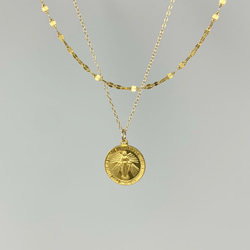 【K10 美品】 ペタルチェーンネックレス 重ねづけ 金属アレルギー対応】コインネックレス ペタルチェーン 重ねづけ 14kgf