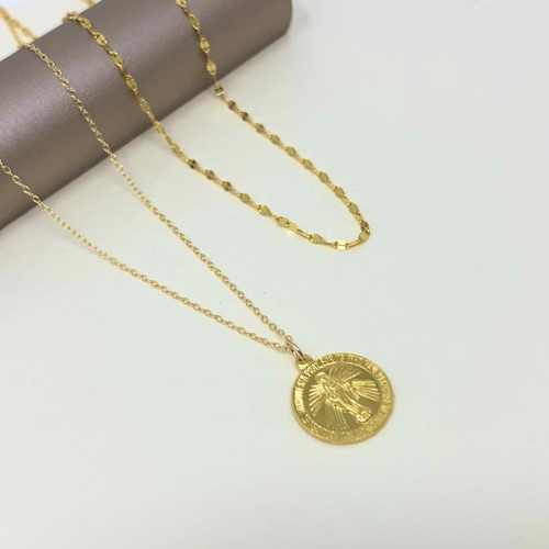 金属アレルギー対応】コインネックレス ペタルチェーン 重ねづけ 14kgf