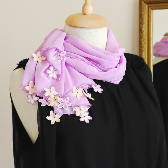 [Resale] OYA chiffon shawl [SAKURA] Lavender 第1張的照片